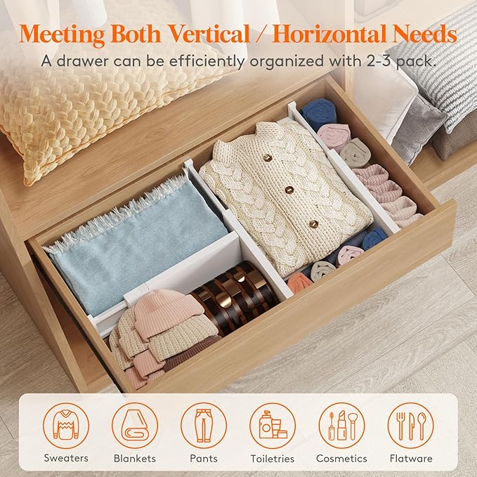 Lifewit 10 Pack Drawer Dividers 5" High, 13.5-22" Adjustable Clothes Organizers, Expandable Dresser Separators in Bedroom/Bathroom/Kitchen/Office