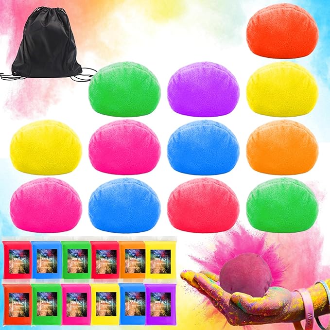 ARELUX Holi Powder Color Run Powder Balls 12 Pack 80g Each Natural, Throwing Balls of Washable Chalk Powder Paint for Color War, Rangoli, Fun Run, Party & Festival