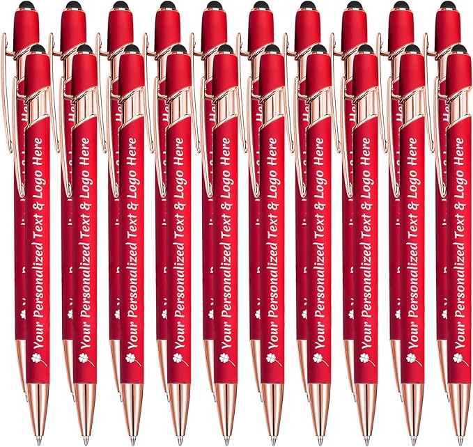 STREADVE Personalized Custom Pens 20 Engraved Writing Pen with Name Logo, Customized Promotional Items Stylus Pen Gifts for Women Realtor Reunion Wedding Business, Red