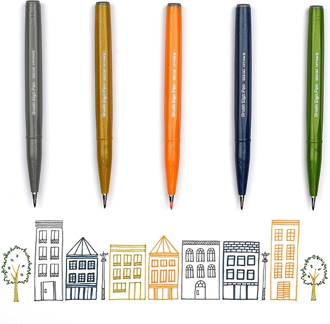 Pentel Arts Sign Pen Brush Tip, Assorted Colors, 12 Pack Box (SES15C2PC12)