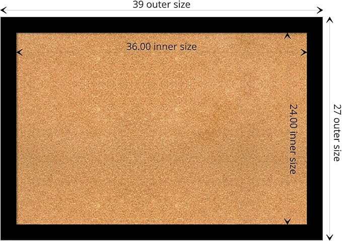 Amanti Art Natural Cork Board for Wall, 27x39 Vision Board with Black Wood Frame, Large Corkboard Office Decor for Home Organization, Modern Contemporary Corkboard Pinboard to display items for home