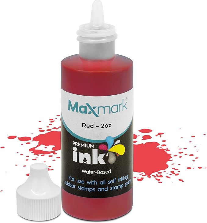 MaxMark Premium Refill Ink for self Inking Stamps and Stamp Pads, Red Color - 2 oz.
