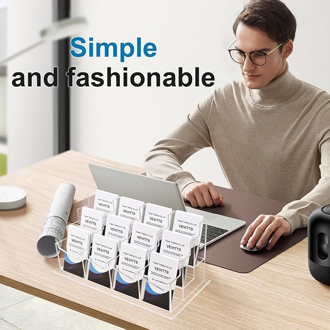 Vertical Business Card Holder, Acrylic Business Card Display, Clear Desktop Business Card Stand for Exhibition, Home & Office Clear 3 Tiers 12 Slots