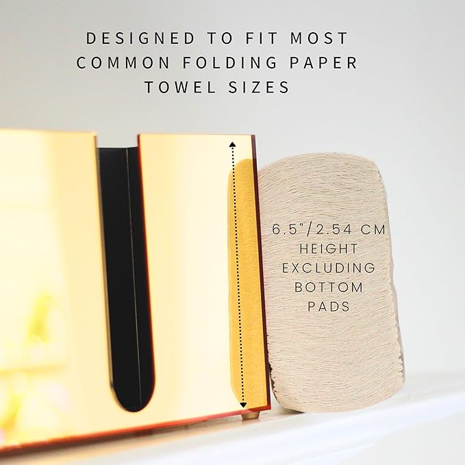 Paper Towel Dispenser Countertop, Gold Paper Towel Holder Countertop, Acrylic Folded Napkin Holder for Kitchen, Countertop Multifold C-Fold, Z-Fold, Trifold Paper Hand Towel Dispenser for Bathroom
