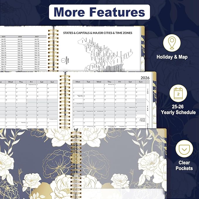 SUNEE 2025-2026 Appointment Book, Quarter-Hourly, Weekly & Monthly - from July 2025 to June 2026, 8.5"x11" Academic Planner, Flexible Cover, Note Pages, Bookmark, Spiral Binding, Vintage