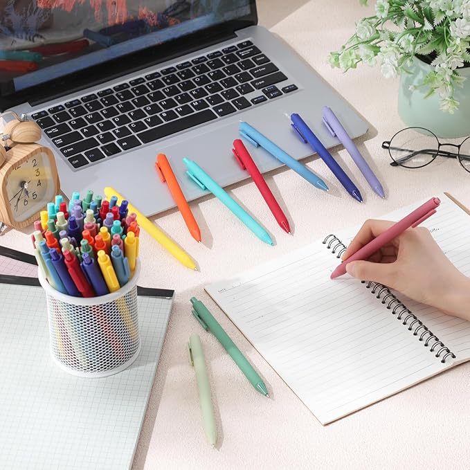 Crtiin 50 Pcs Gel Ink Pens Bulk Black Ink, Smooth Writing Cute Colorful Pens for Back to School First Day of School Teacher Student Server Office Supplies Staff Party Favor Gifts (Rainbow Colors)