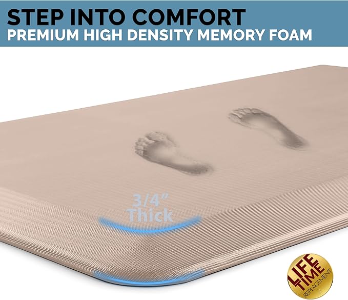 ComfiLife Anti Fatigue Floor Mat – 3/4 Inch Thick Kitchen Mats for Floor, Standing Desk Mat, Kitchen Rug – Comfort at Home, Office – Durable – Stain Resistant – Non-Slip Bottom (20" x 32", Rose Gold)