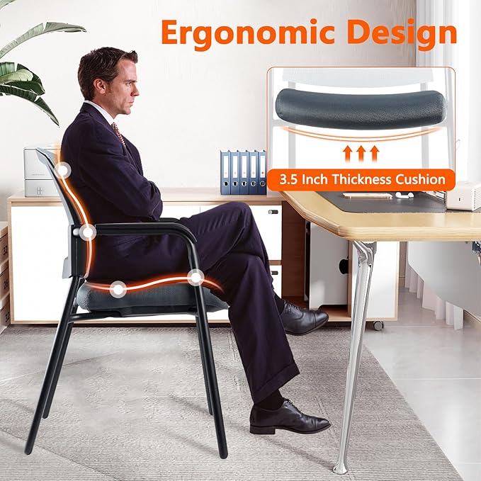 CLATINA Office Reception Guest Chair Mesh Back Stacking with Ergonomic Lumbar Support and Thickened Seat Cushion for Waiting Conference Room Gray