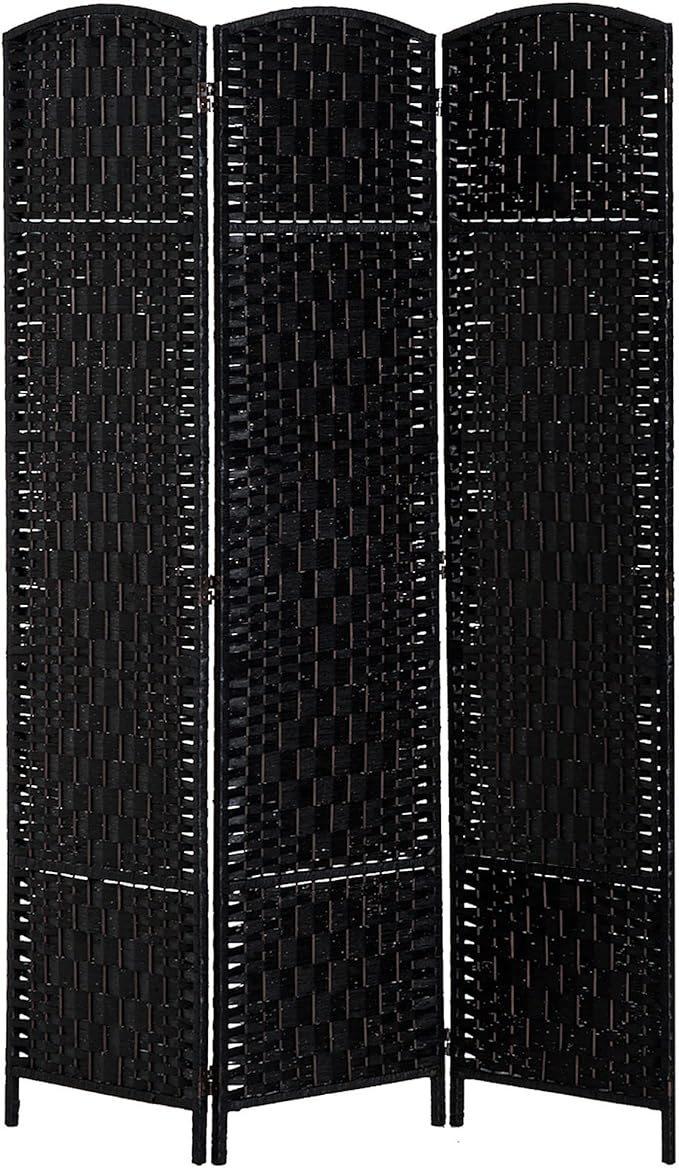 NicBex Room Divider 3 Panel Room Dividers with Wicker Weave Design Partition Room Dividers and Folding Privacy Screens 6 FT Wall Divider for Office, Room Separation,53.25"W x 0.75"D x 70.75"H, Black
