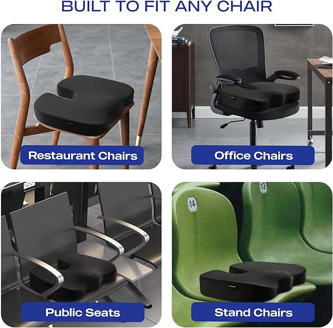 Skechers Memory Foam Seat Cushion,Office Chair Cushion for Tailbone Pain Relief,Butt Pillow for Office Chair,Car seat Cushion,Computer Desk,Long Sitting Office Workers,and Car Drivers,Black