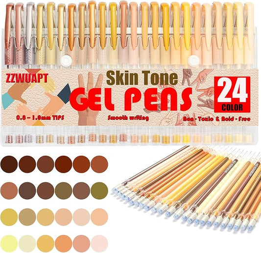 Skin Tone Gel Pens for Coloring Book,72 Color Gel Pens Set including 24 Color Gel Pen with 48 Refills,40% More Ink Colored Gel Pens for Drawing, Doodling, Scrapbook, Journaling