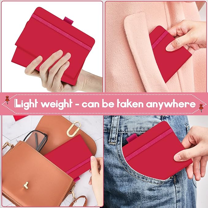 40 Pieces Small Notebooks A6 Pocket Journals 3.5 x 5.5 Inch Small Leather Notebook Mini Ruled Lined Journal with Elastic Band Pen Holder Page Marker Ribbons (Rose Red)