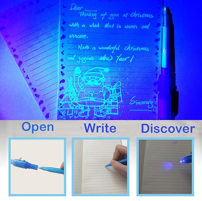 SCStyle Invisible Ink Pen 10Pcs Latest Spy Pen with uv Light Magic Spy Marker Kid Pens for Secret Message and Birthday Party,Writing Secret Message for Easter Day Halloween Christmas Party Bag Gift