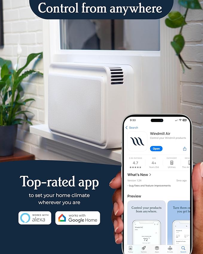 Windmill 6,000 BTU Window Air Conditioner - Quiet & Smart, Cools up to 250 Sq. Ft. - Easy Install No Assembly, App/Wi-Fi, Voice-Enabled, Remote Control