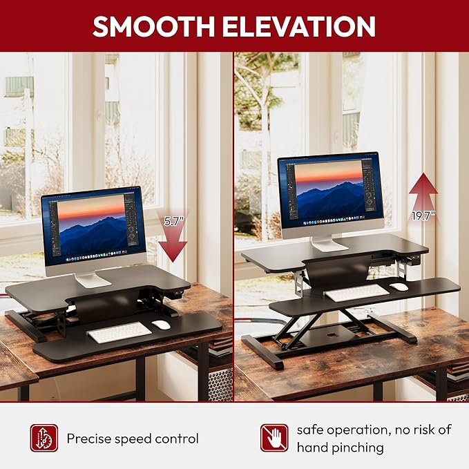 SANODESK 32" Electric Standing Desk Converter,Height Adjustable Riser for Office Home, Monitor and Laptop Workstation with Large Keyboard Tray,Black Color
