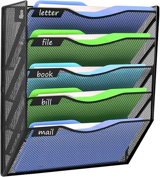 Kuntine.B Wall File Organizer Office Hanging Magazine Holder Wall File Organizer for Office Home (Black, 5 Tier)