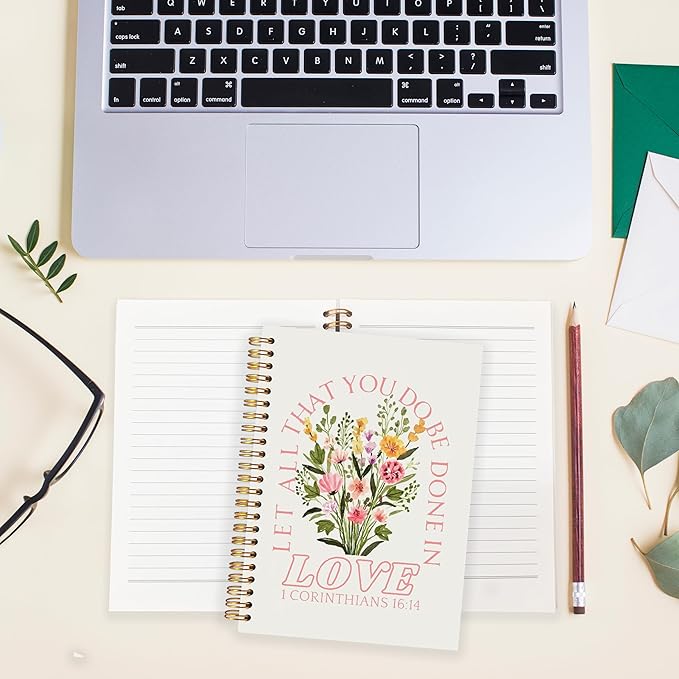 BearCake Prayer Journal for Women, Bible Journaling Notebook, Christian Gifts for Women, Let All That You Do Be Done in Love Prayer Journal for Women, Bible Journal Hardcover Spiral Notebook 5.5x8.3