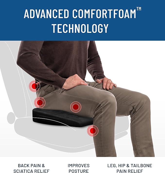 Everlasting Comfort Memory Foam Car Seat Cushion for Long Driving - Back Pain, Sciatica, Tailbone Pain Relief - Adult Booster Wedge Seat Cushions for Car, Truck Seats - Non-Slip, Washable Cover