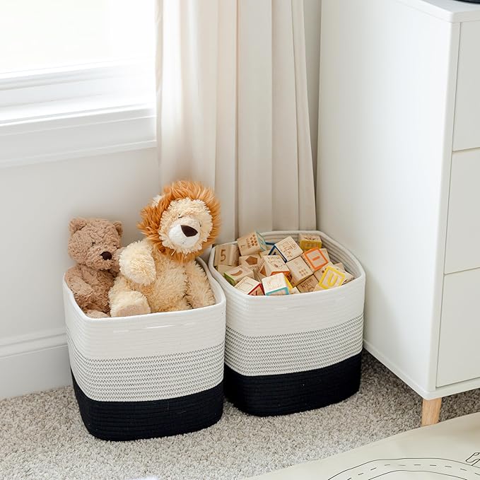 NaturalCozy Storage Cubes 11 Inch Cotton Rope Woven Baskets for Organizing, 3-Pack | Cube Storage Bin | Square Storage Baskets for Shelves Organizer, Classroom, Kids Toy Bins, Closet, Baby Nursery