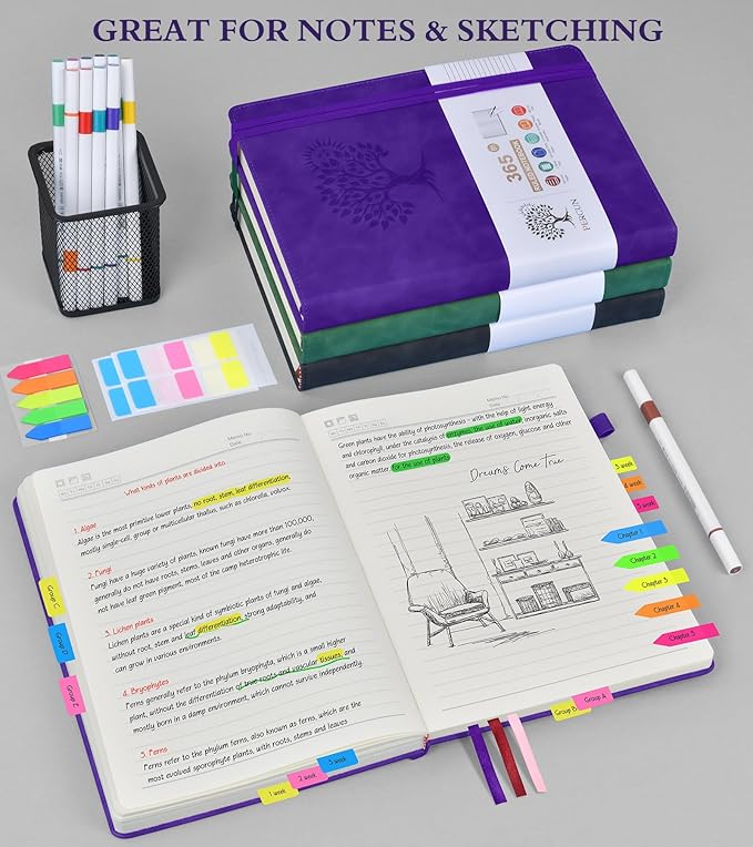 A5 Lined Journal Notebook - 365 Page Leather Journals for Writing Women & Men，Hardcover Notebook with 100Gsm Thick Pages，Daily Diary for Travel, Work，School，Note Taking，College Ruled (5.9" x 8.5")