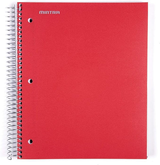 Mintra Office Durable Spiral Notebooks, 5 Subject (Red, Wide Ruled 1pk)