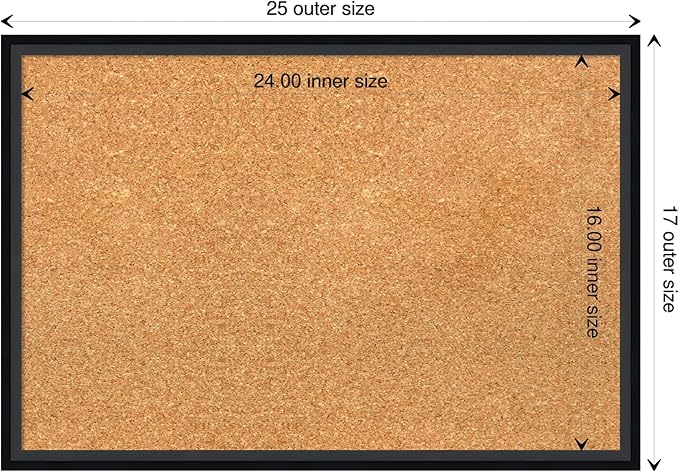 Amanti Art Natural Cork Board for Wall, 17x25 Vision Board with Black Wood Frame, Medium Corkboard Office Decor for Home Organization, Modern Contemporary Corkboard Pinboard to display items for home