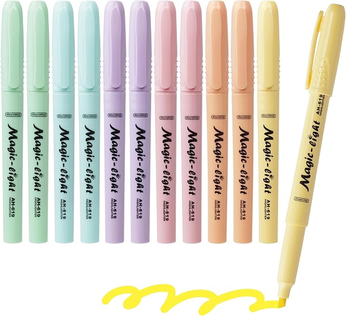 AIHAO Pastel Highlighters, Assorted Color, Chisel Tip Marker Pen, 12Pack, No Bleed, Aesthetic Cute Highlighter, Ideal for School Office Supplies.