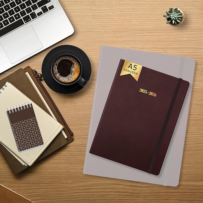 Ensight 2025-2026 HARDCOVER Leather Planner Weekly & Monthly - 6.5x8.5 Inches - Academic Planner Business Personal or Student - Pen Holder, Thick Paper, July 2025 - June 2026 (Red)