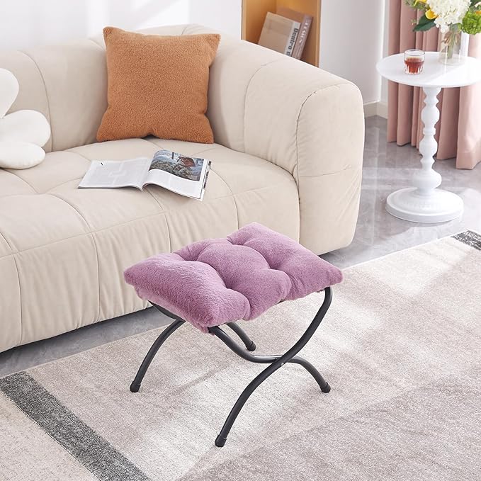 LITA Folding Upholstered Footrest Stool, Modern Small Portable Accent Ottoman with Detachable Thick Cotton Cushion Padded Sofa Stool with Metal Frame for Lazy Chair, Living Room & Bedroom