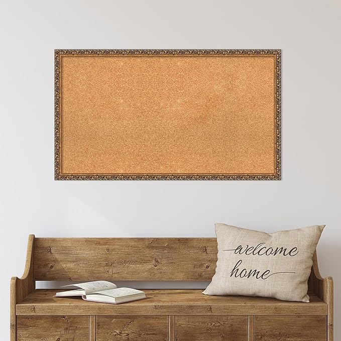 Amanti Art Natural Cork Board for Wall, 22x38 Vision Board with Bronze Frame, Large Corkboard Office Decor for Home Organization, Traditional Corkboard Pinboard to Display Items for Home Organization