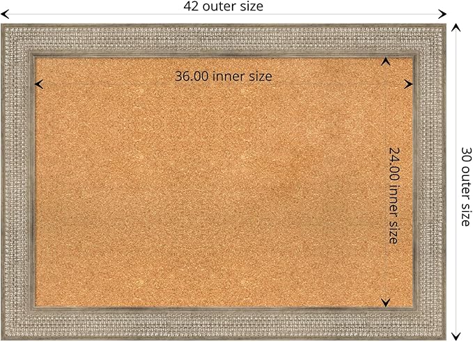 Amanti Art Natural Cork Board for Wall, 30x42 Vision Board with Silver Wood Frame, Large Corkboard Office Decor for Home Organization, Traditional Corkboard Pinboard to display items for home