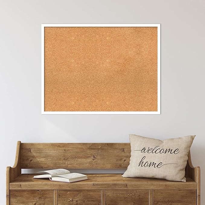 Amanti Art Natural Cork Board for Wall, 25x33 Vision Board with White Frame, Large Corkboard Office Decor for Home Organization, Modern Corkboard Pinboard to Display Items for Home Organization in
