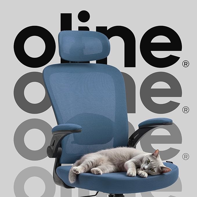 Oline ErgoAir Ergonomic Office Chair – Adjustable Lumbar Support, Flip-Up Armrests, Mesh Computer Desk Chair, Swivel Rolling Executive Gaming Chair for Home & Office (Navy Blue)