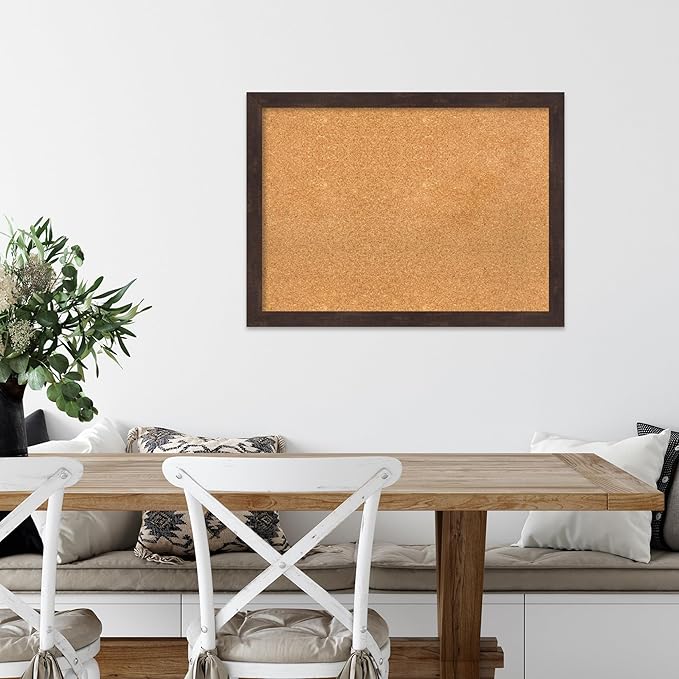 Amanti Art Natural Cork Board for Wall, 23x31 Vision Board with Brown Wood Frame, Medium Corkboard Office Decor for Home Organization, Rustic Farmhouse Corkboard Pinboard to display items for home