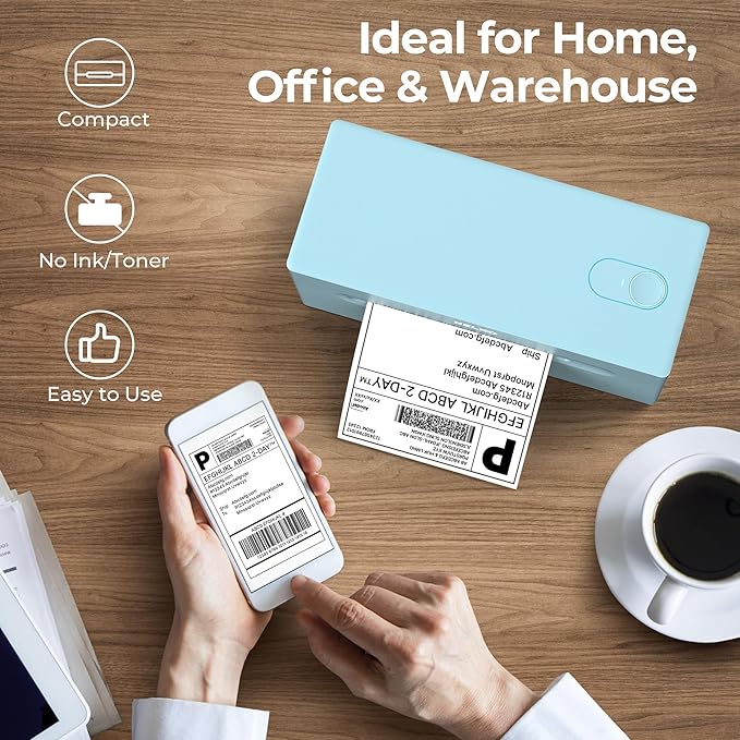 Nelko Bluetooth Thermal Shipping Label Printer, 4x6 Shipping Label Printer for Shipping Packages, Support Android, iPhone and Windows, Widely Used for Amazon, Ebay, Shopify (Blue)