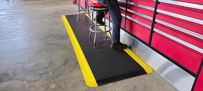 Rhino Mats, American Classic Diamond Anti-Fatigue Mats, Industrial Ergonomic Comfort Standing Mat for Work, Home, Garage, Office, Kitchen or Anywhere (Black/Yellow 1" Thick, 4 FT. x 5 FT.)