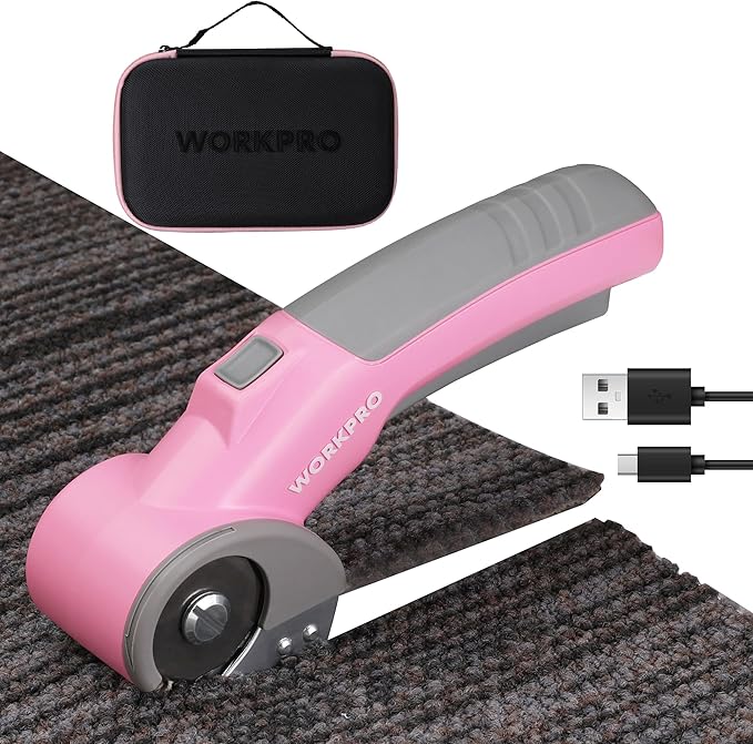 WORKPRO Cordless Electric Scissors, 4V Rotary Cutter for Cardboard Carpet Leather Plastic, 2000mAh Rechargeable Powerful shears with Storage Case