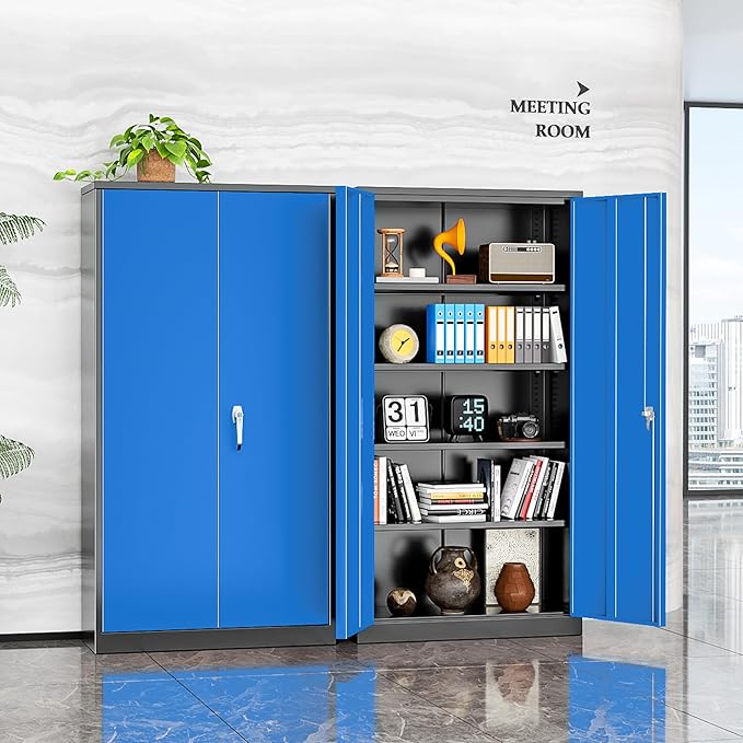 INTERGREAT Storage Cabinet,72”H Garage Steel Locking Cabinets with Doors and 4 Adjustable Shelves, Tall Lockable File Tool Cabinet for Home Office, Metal Classroom Cabinets Basement, Black-Blue