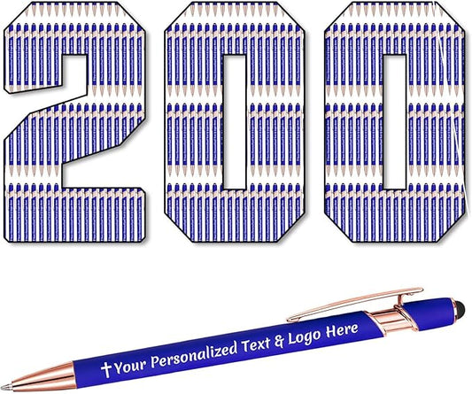 STREADVE 200 Personalized Custom Pens Engraved Writing Pen with Name Logo, Customized Promotional Items Stylus Pen Gifts for Men Women Realtor Nurse Wedding Business, Blue