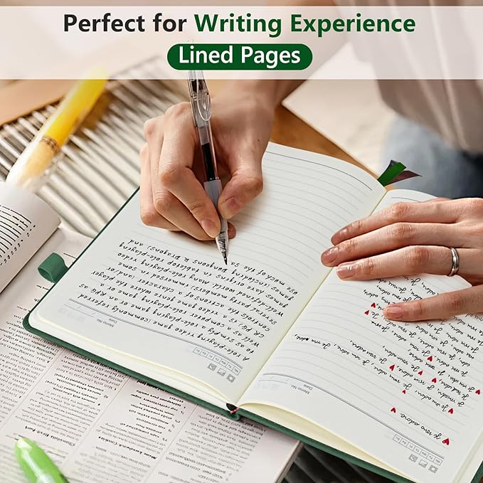 PERCUN Lined Journal Notebook for Men & Women, 160 Pages College Ruled Journal for Writing, A5 Hardcover Leather Notebooks for Work, School, Business, Travel, Daily Diary 5.9" x 8.5" - Green