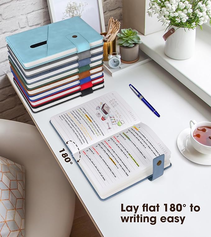 Blue A5 Lined Leather Journal Notebook for Men Women,5.9" X 8.4" Personalized Hardcover Journal with Pen,200 Pages 100 Gsm Thick Ruled Paper Daily Diary for Travel,Business,Work,Writing