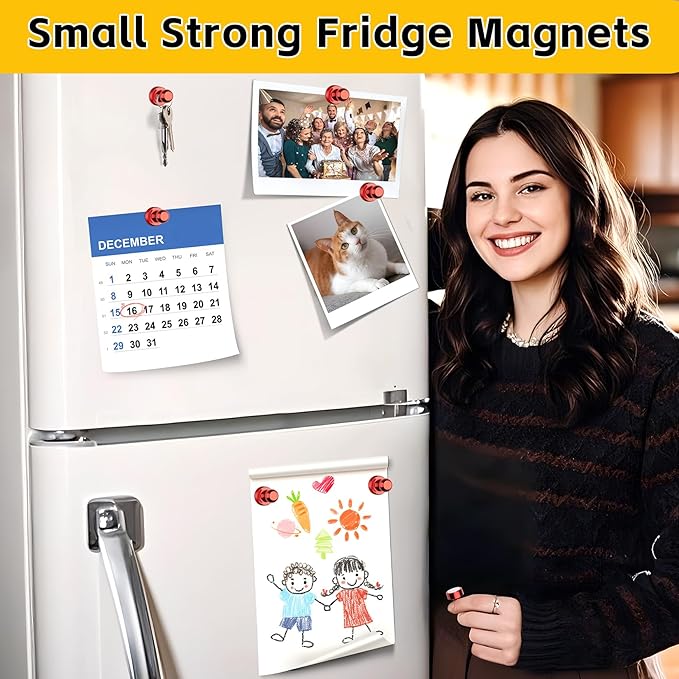 VNDUEEY 16 Pack Red Fridge Magnets, Refrigerator Magnet, Strong Magnets for Whiteboard, Magnetic Push Pins, Cute Magnet for Kitchen, Office, School, Adults