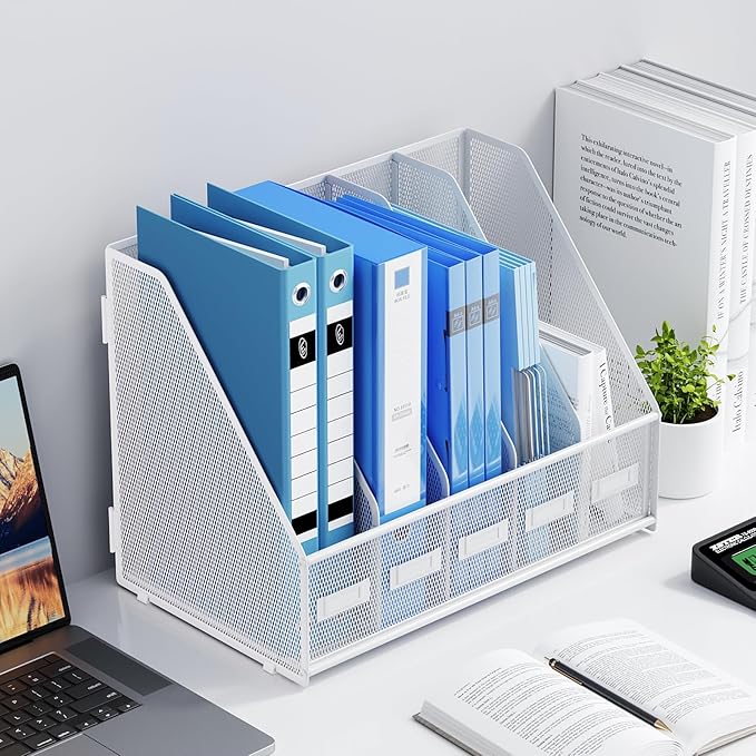 Marbrasse File Organizer for Desk,Desk File Organizer with 5 Vertical Compartments Mesh Magazine File Holder for Office Home School