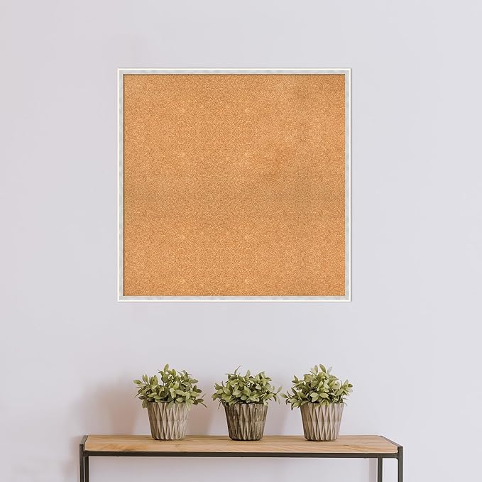Amanti Art Natural Cork Board for Wall, 33x33 Vision Board with White Frame, Large Corkboard Office Decor for Home Organization, Modern Corkboard Pinboard to Display Items for Home Organization in