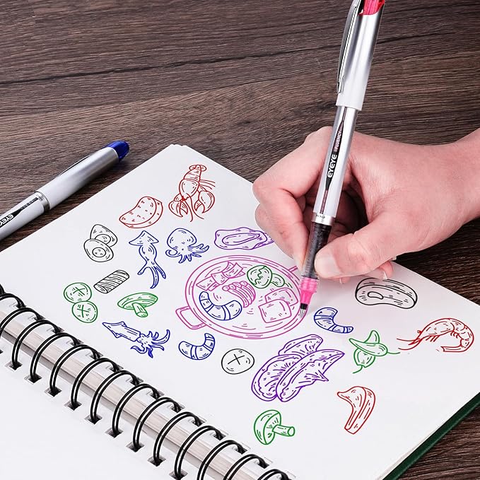 EYEYE Liquid Ink Rollerball Pen 0.7mm, 6 Assorted Colors Medium Point Pen Quick Dry, Liquid Ink Pens Fine Point Smooth Writing Pens for Journaling, Note Taking, Office, School Supplies