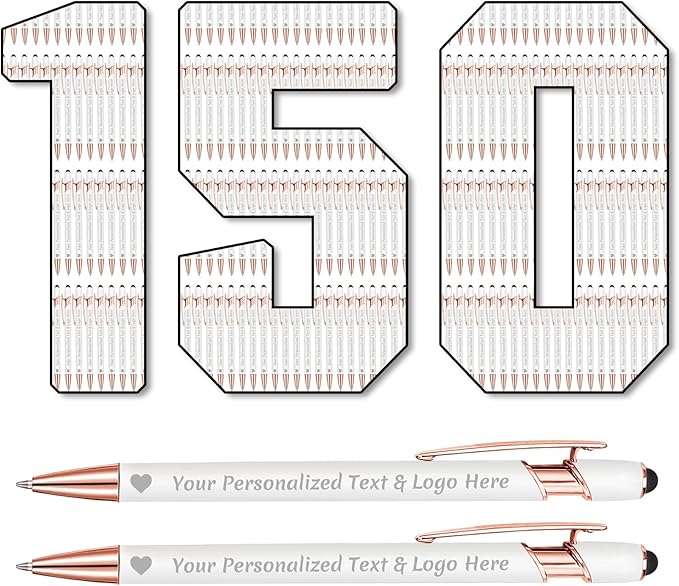 STREADVE 150 Personalized Custom Pens Engraved Writing Pen with Name Logo, Customized Promotional Items Stylus Pen Gifts for Communion Wedding Men Women Realtor Business, White