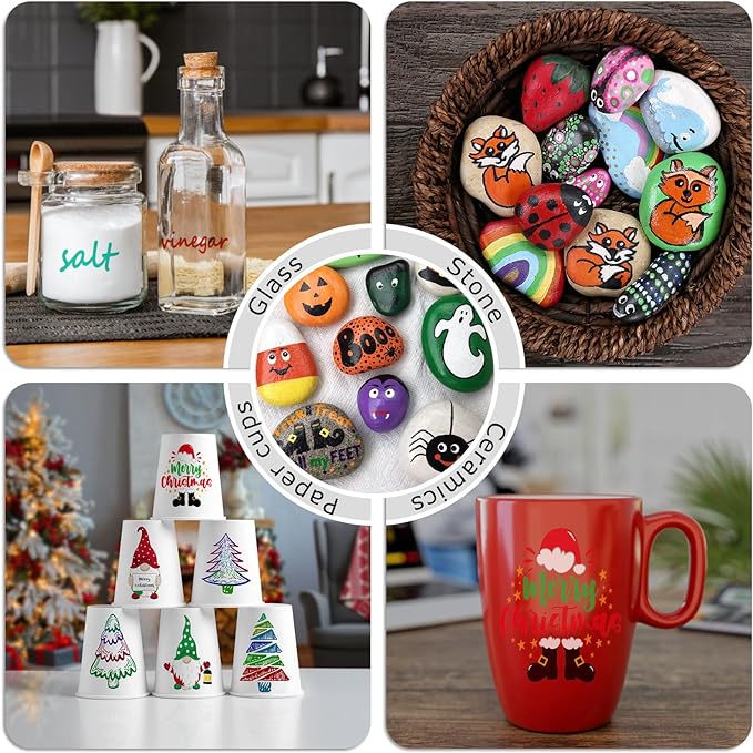 Red Paint Markers, 8 Pack Oil-Based Waterproof Quick Dry Permanent Paint Pen Set for Rocks Painting, Wood, Fabric, Plastic, Canvas, Glass, Mugs, Metal, Tire, Stone, DIY Craft