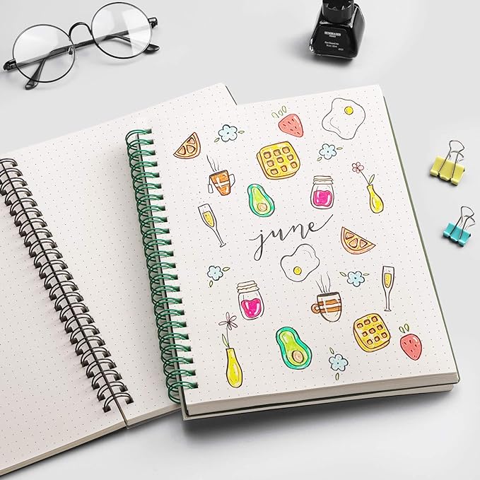 EMSHOI Dotted Journal Spiral Notebook 7.48" x 10.15" - 2 Pack 320 Pages 100gsm Thick Paper, B5 Dot Grid Notebook, Plastic Hardcover Journals for Writing Drawing Women Men Work School Supplies