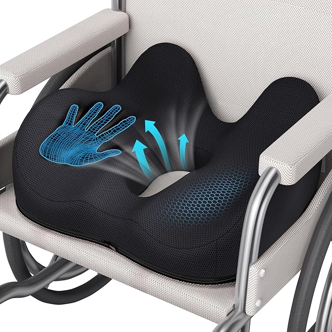 Benazcap Wheelchair Cushions Seat Cushion for Tailbone Pain Relief/Hemorrhoid - Hip Shaped Memory Foam Office Chair Cushions to Unleash Supreme Comfort in Office, Home, and Car Seating-Black