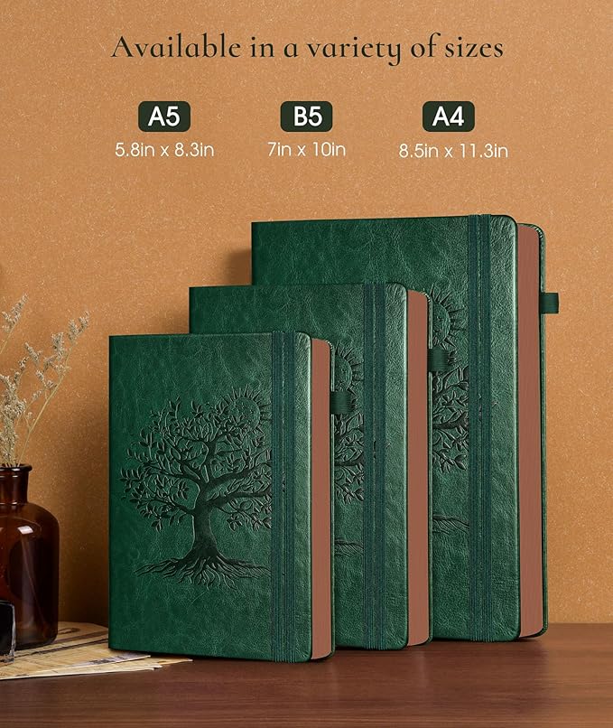 Vintage Leather Journal with 300 Numbered Pages,B5 Lined Journal for Men Women,Daily Journals for Writing,College Ruled Notebook for Work,School,Note taking,Travel Diary,Large (7" x 10")